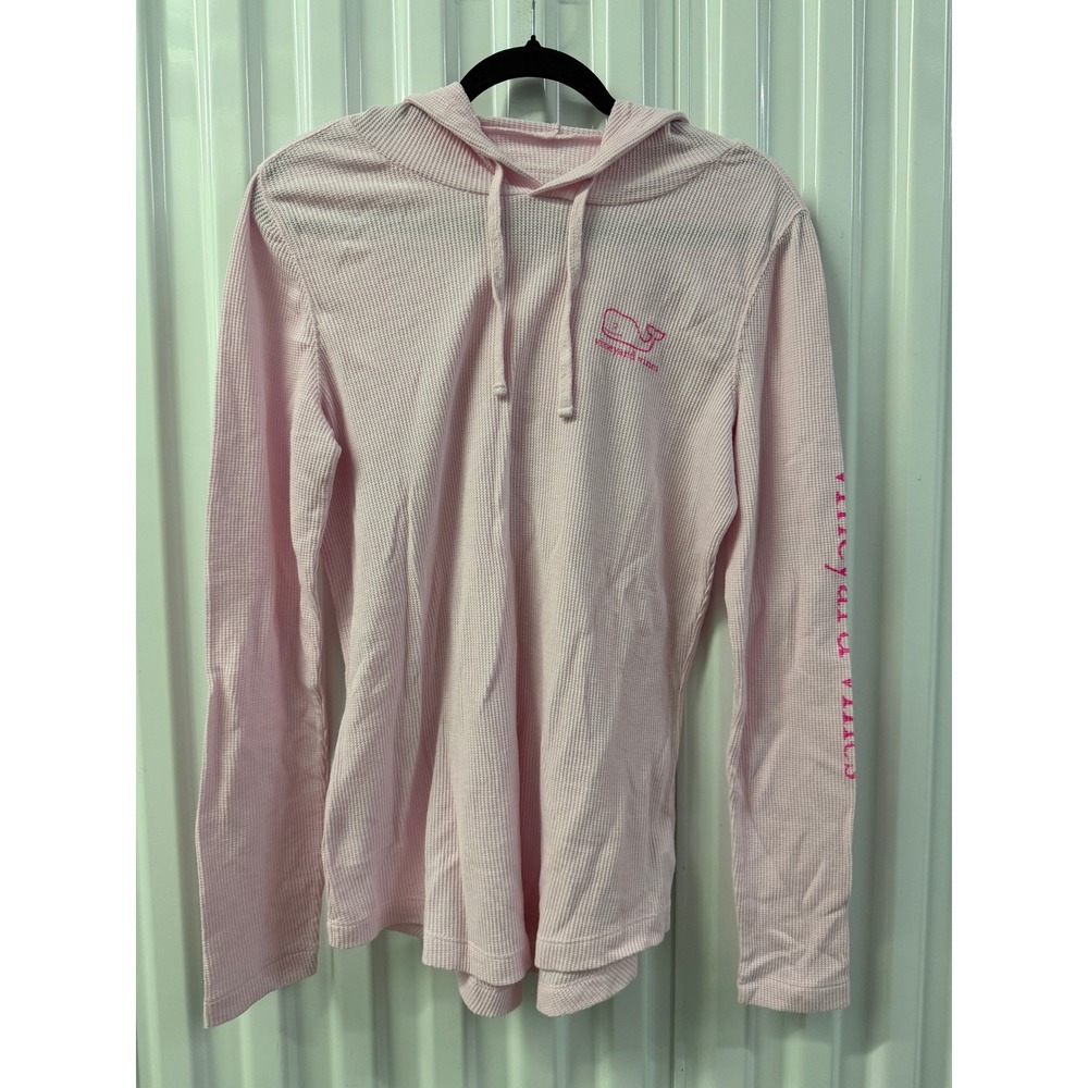 Vineyard Vines Hoodie Women L Pink Excellent Waffle Knit Long Sleeve Whale Logo